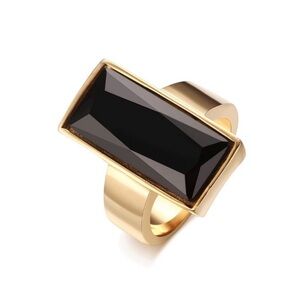 Black Glass Statement Ring 18k gold plated new